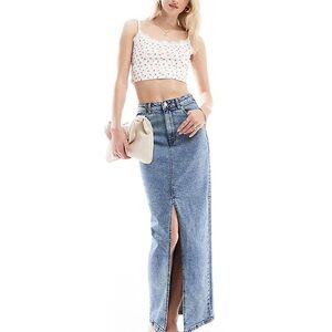 ASOS Design High Waist Denim Midi Pencil Skirt with Front Slit – Size 0